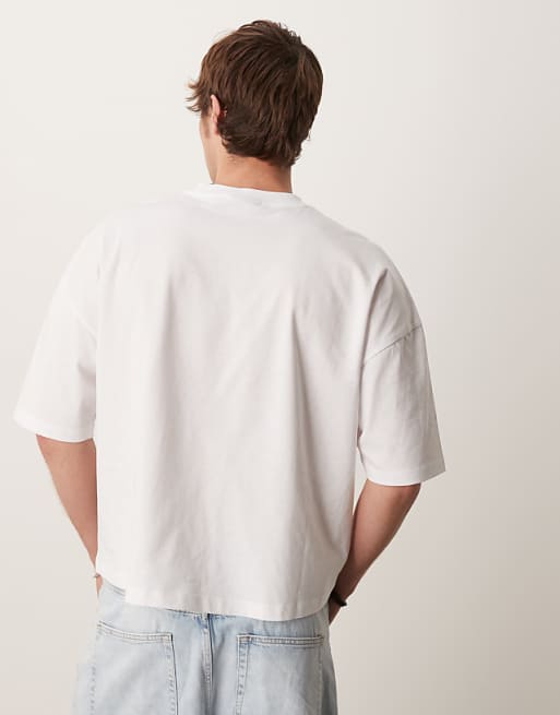 DESIGN Oversized Boxy Dropped Shoulder T-shirt With Print Detail In White