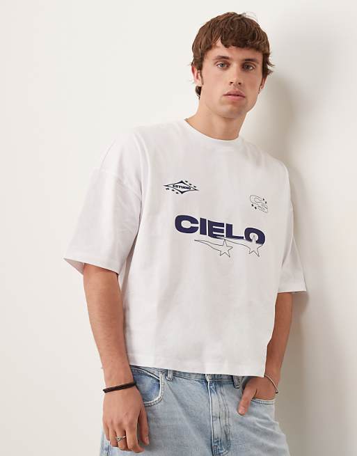 DESIGN oversized boxy dropped shoulder t-shirt with print detail in white