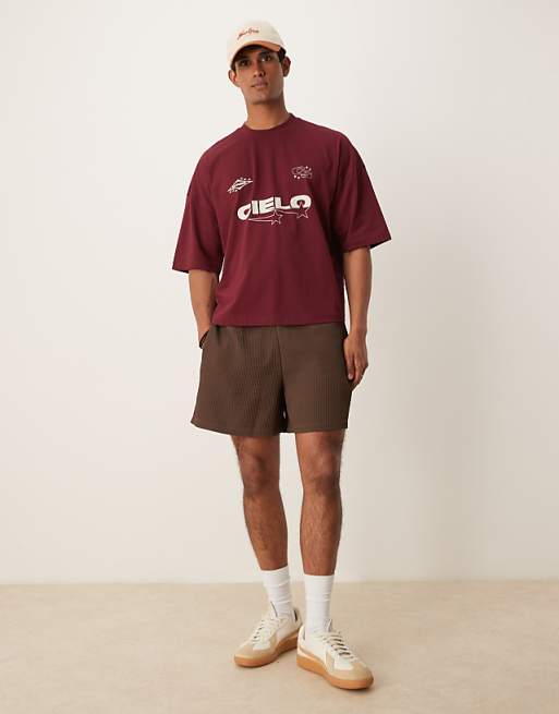 DESIGN Oversized Boxy Dropped Shoulder T-shirt With Print Detail In Burgundy