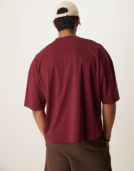 DESIGN Oversized Boxy Dropped Shoulder T-shirt With Print Detail In Burgundy