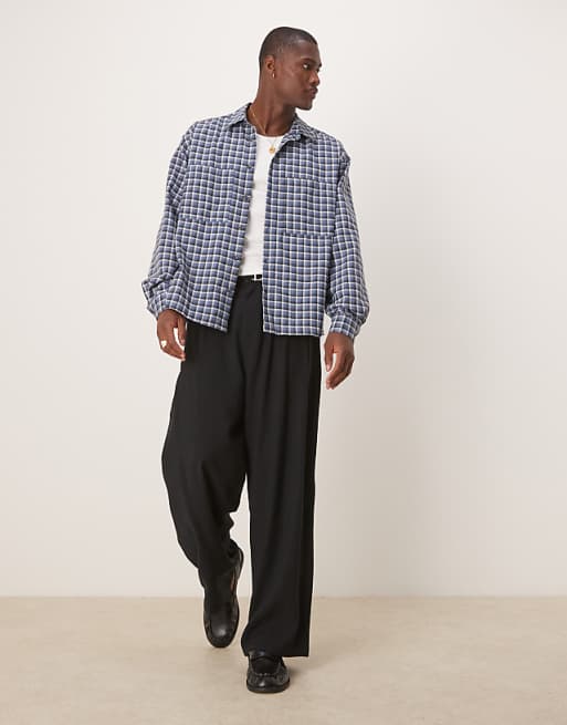 DESIGN Oversized Boxy Flannel Shirt In Blue Check