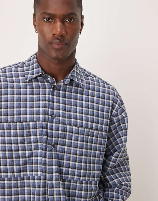 DESIGN Oversized Boxy Flannel Shirt In Blue Check