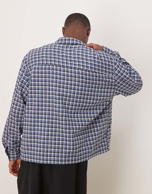 DESIGN Oversized Boxy Flannel Shirt In Blue Check