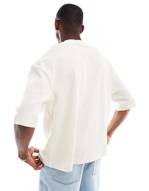 DESIGN Oversized Boxy Half Sleeve T-shirt In Beige Waffle