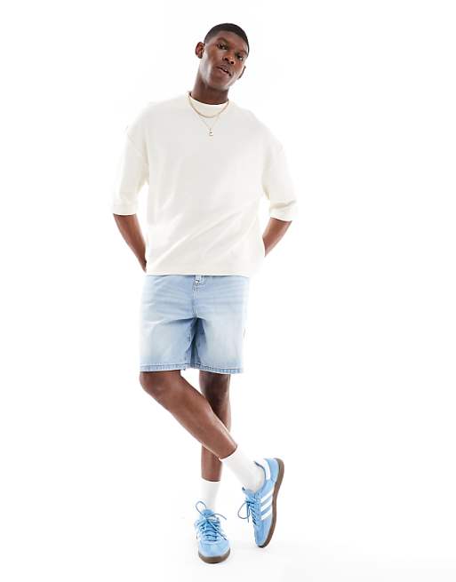 DESIGN Oversized Boxy Half Sleeve T-shirt In Beige Waffle