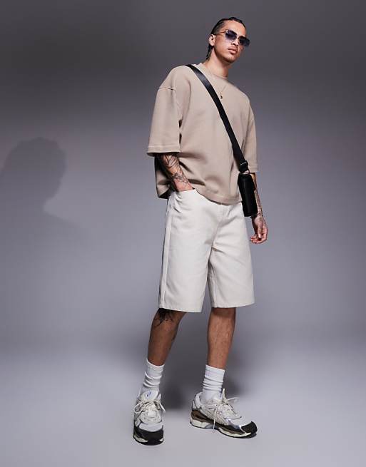 DESIGN Oversized Boxy Half Sleeve T-shirt In Brown Waffle