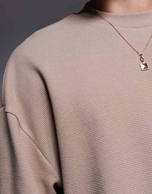 DESIGN Oversized Boxy Half Sleeve T-shirt In Brown Waffle