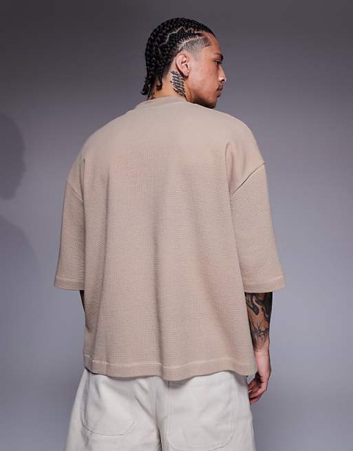 DESIGN Oversized Boxy Half Sleeve T-shirt In Brown Waffle
