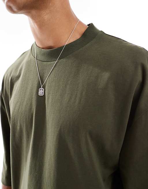 DESIGN Oversized Boxy Half Sleeve T-shirt Khaki