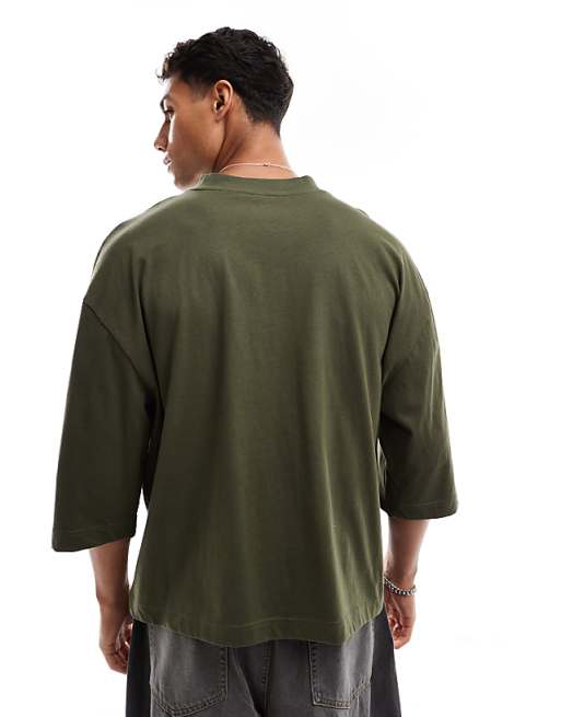 DESIGN Oversized Boxy Half Sleeve T-shirt Khaki