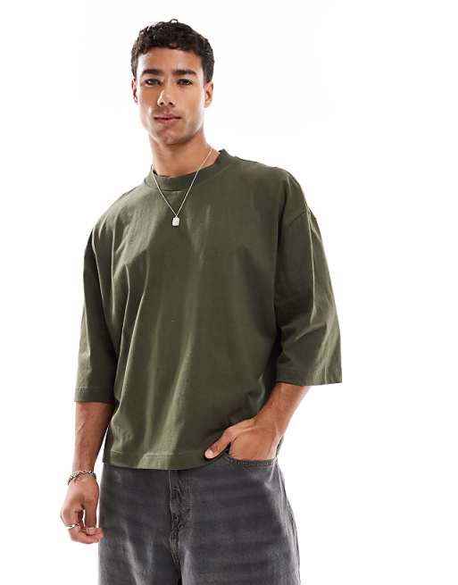 DESIGN oversized boxy half sleeve t-shirt khaki