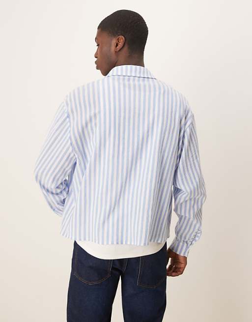 DESIGN Oversized Boxy Linen Look Shirt In Blue Stripe