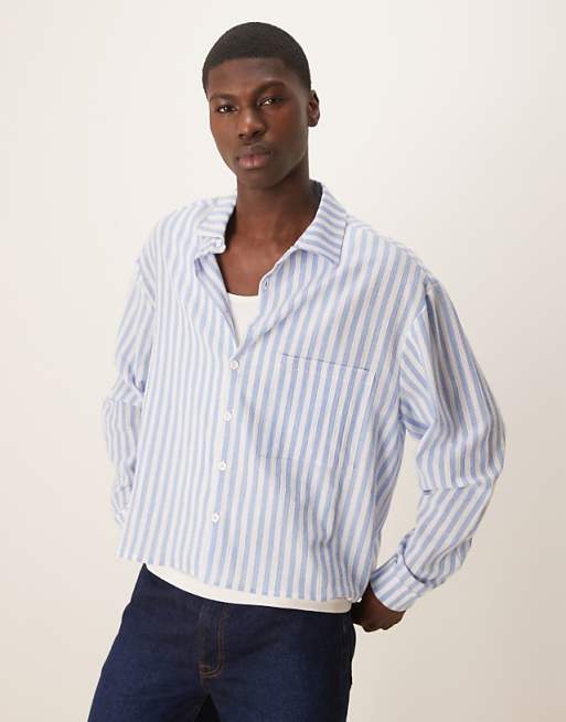 DESIGN oversized boxy linen look shirt in blue stripe