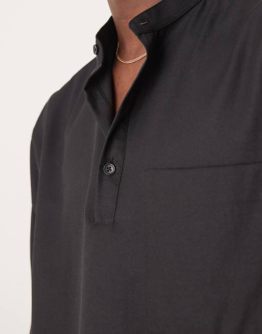 DESIGN Oversized Boxy Overhead Grandad Shirt In Black