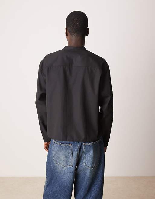 DESIGN Oversized Boxy Overhead Grandad Shirt In Black