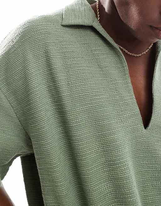 DESIGN Oversized Boxy Polo In Light Green Boucle