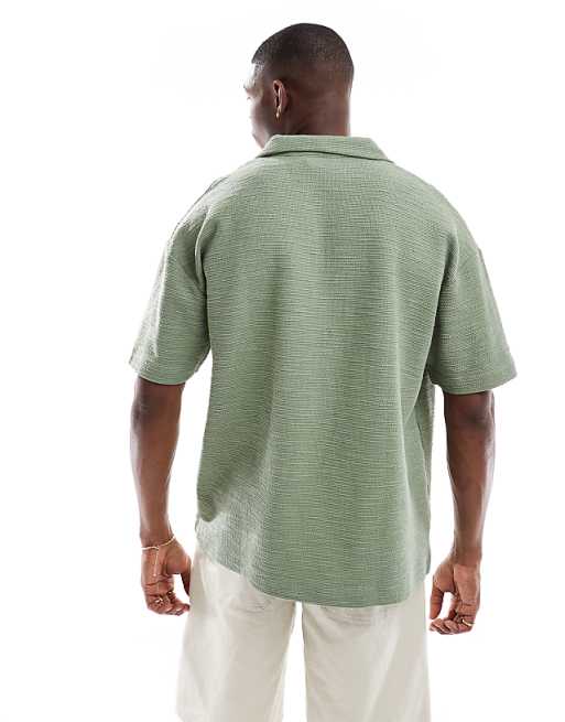 DESIGN Oversized Boxy Polo In Light Green Boucle