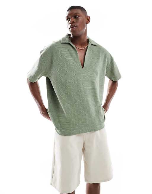 DESIGN oversized boxy polo in light green boucle
