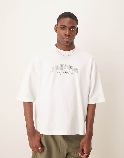 DESIGN oversized boxy printed t-shirt in white