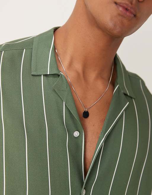 DESIGN Oversized Boxy Revere Shirt In Green Stripe