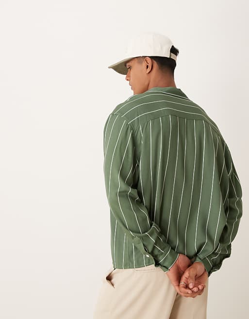 DESIGN Oversized Boxy Revere Shirt In Green Stripe