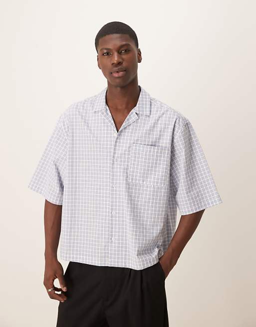 DESIGN oversized boxy shirt in blue check