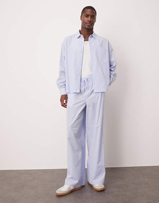 DESIGN Oversized Boxy Shirt In Blue Stripe Co Ord