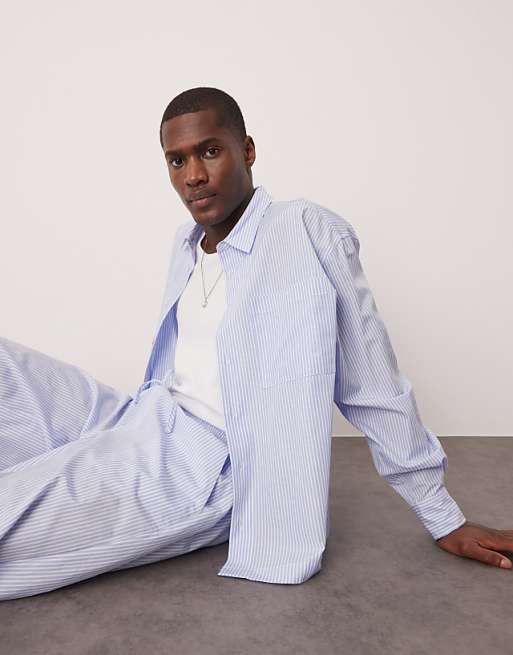 DESIGN oversized boxy shirt in blue stripe co ord