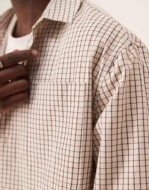 DESIGN Oversized Boxy Shirt In Brown Check