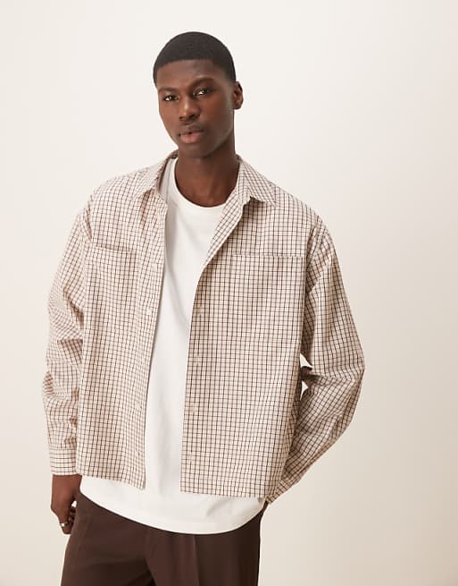 DESIGN oversized boxy shirt in brown check