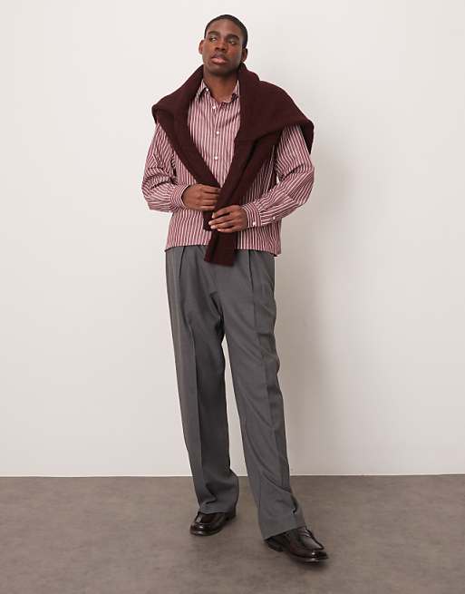 DESIGN Oversized Boxy Shirt In Burgundy Stripe