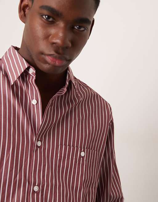 DESIGN Oversized Boxy Shirt In Burgundy Stripe