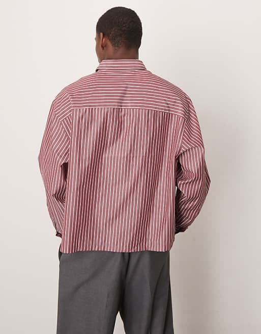 DESIGN Oversized Boxy Shirt In Burgundy Stripe