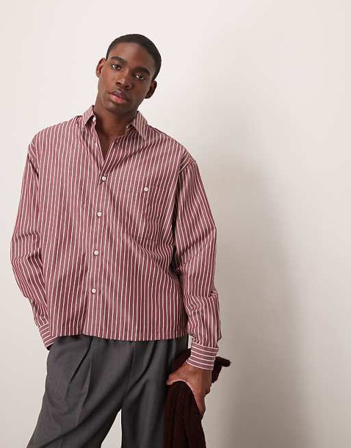 DESIGN oversized boxy shirt in burgundy stripe