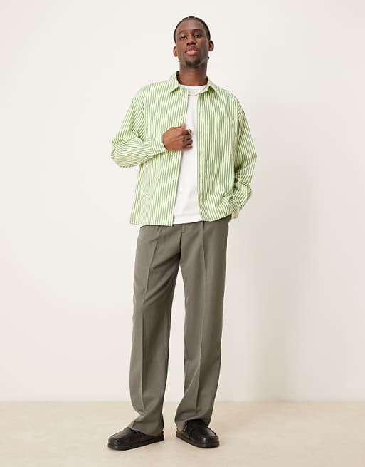 DESIGN Oversized Boxy Shirt In Green And White Stripe