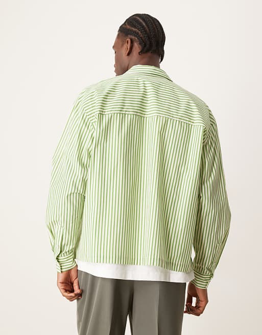 DESIGN Oversized Boxy Shirt In Green And White Stripe