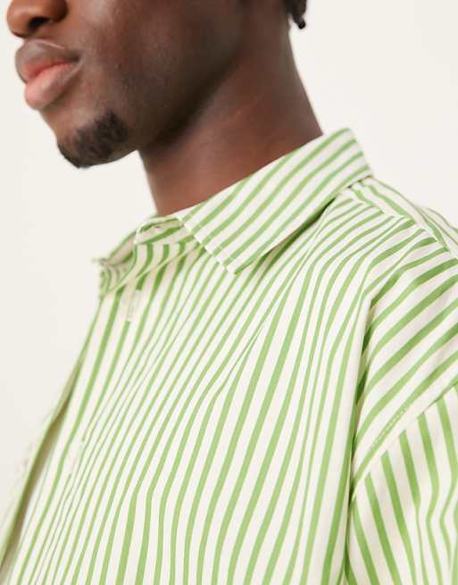 DESIGN Oversized Boxy Shirt In Green And White Stripe