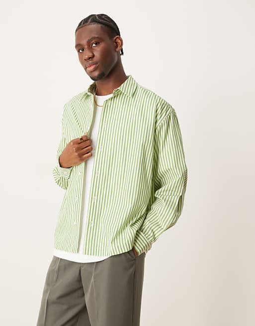 DESIGN oversized boxy shirt in green and white stripe