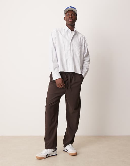 Design Oversized Boxy Shirt In White And Grey Pinstripe