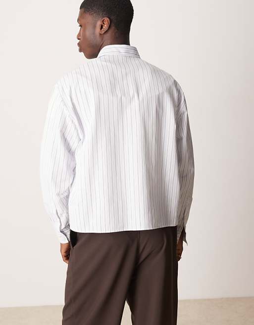 Design Oversized Boxy Shirt In White And Grey Pinstripe