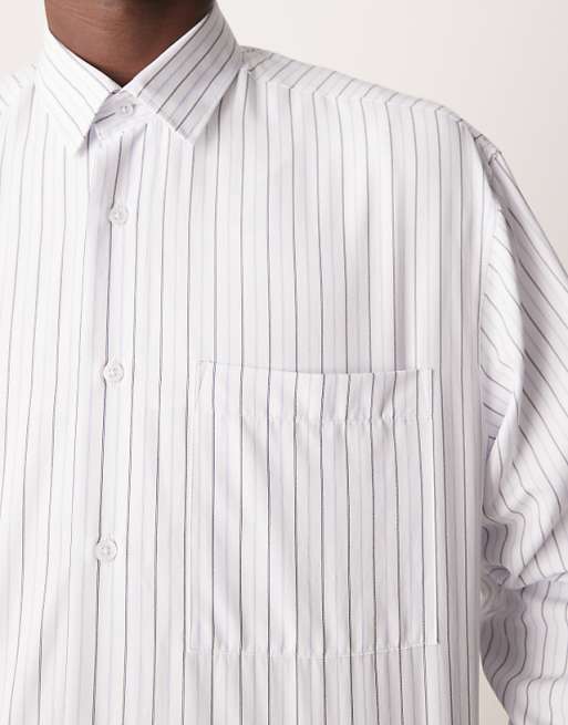 Design Oversized Boxy Shirt In White And Grey Pinstripe