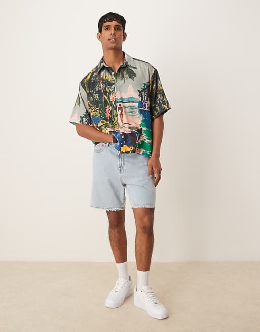 DESIGN Oversized Boxy Shirt With Beach Print In Multi