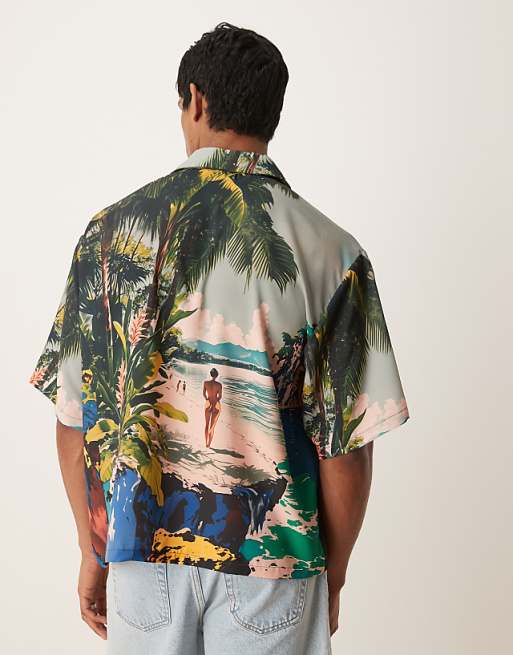 DESIGN Oversized Boxy Shirt With Beach Print In Multi