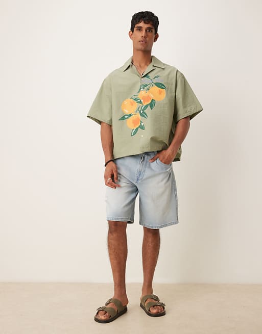 DESIGN Oversized Boxy Shirt With Orange Print In Green