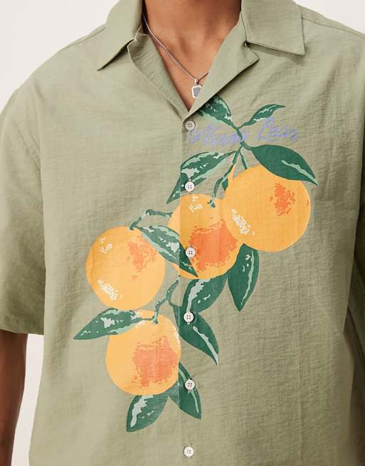 DESIGN Oversized Boxy Shirt With Orange Print In Green