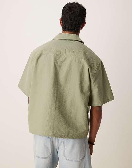 DESIGN Oversized Boxy Shirt With Orange Print In Green