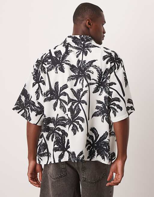 DESIGN Oversized Boxy Shirt With Palm Print In Mono