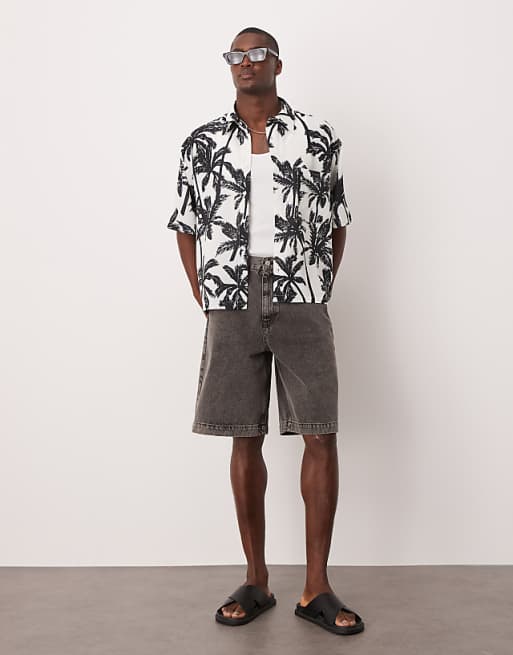 DESIGN Oversized Boxy Shirt With Palm Print In Mono