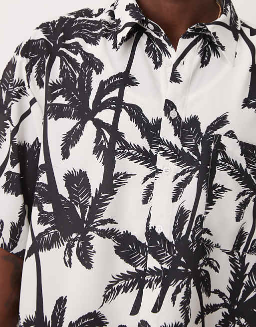 DESIGN Oversized Boxy Shirt With Palm Print In Mono