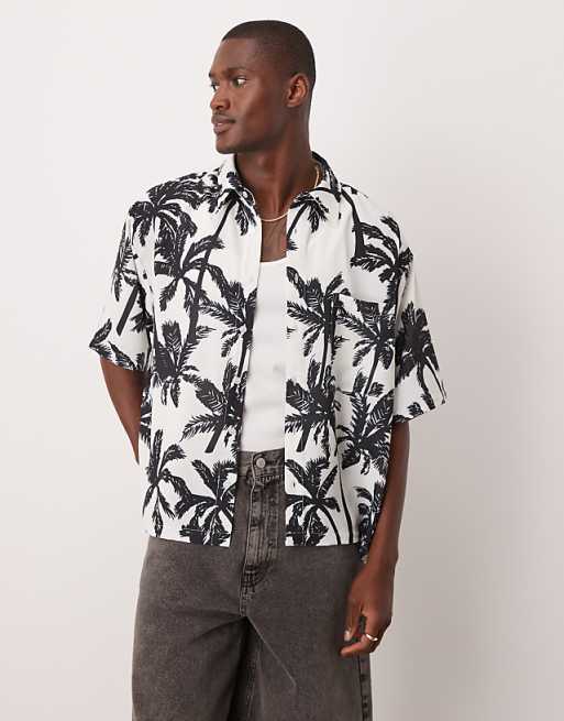 DESIGN oversized boxy shirt with palm print in mono